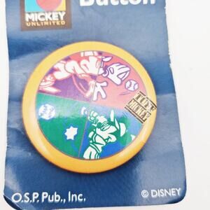 Disney Mickey Mouse Vintage Baseball Button NIP Collectible